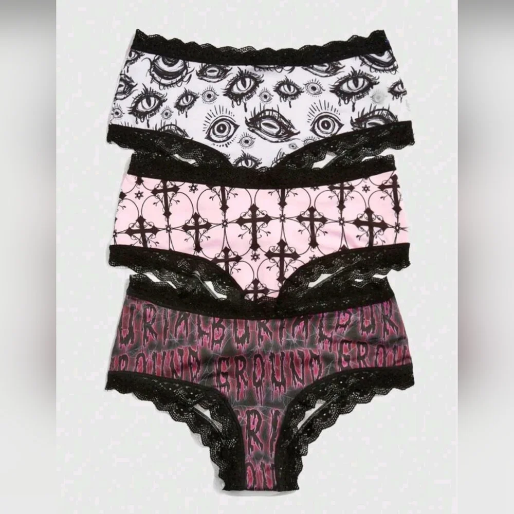 3pk Pink & Black Gothic Hipster Lace Panties